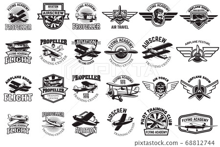 Set of airplane training center emblems. Design 68812744
