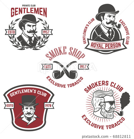 Set of smokers club, gentlemen club labels. Design 68812811