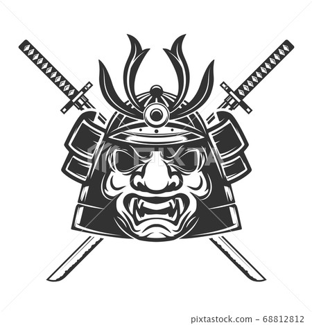 Samurai mask with crossed swords isolated on white 68812812