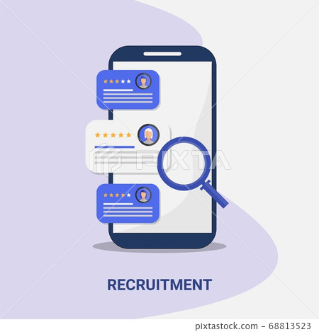 Recruitment Illustration With Smartphone And Job Applicant's CVs, Gray Background Recruitment Illustration With Smartphone And Job Applicant's CVs, Gray Background 68813523
