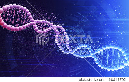 Genetics and biotechnology. Double DNA spiral on blue background, creative illustration Genetics and biotechnology. Double DNA spiral on blue background, creative illustration 68813702