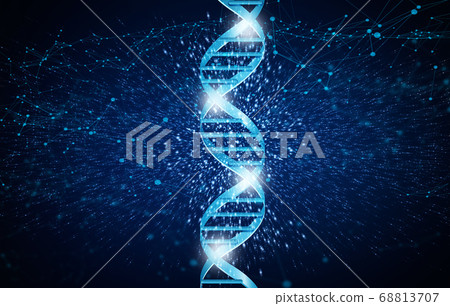 Genetics research concept. Luminous DNA helix structure over blue background, illustration Genetics research concept. Luminous DNA helix structure over blue background, illustration 68813707