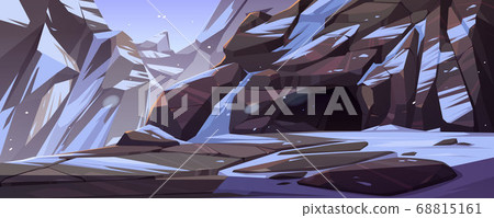 Entrance to cave in mountain with ice and snow 68815161
