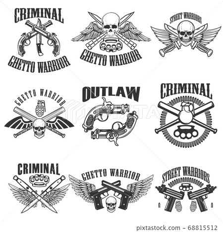 Set of outlaw, criminal, street warrior emblems. Set of outlaw, criminal, street warrior emblems. 68815512