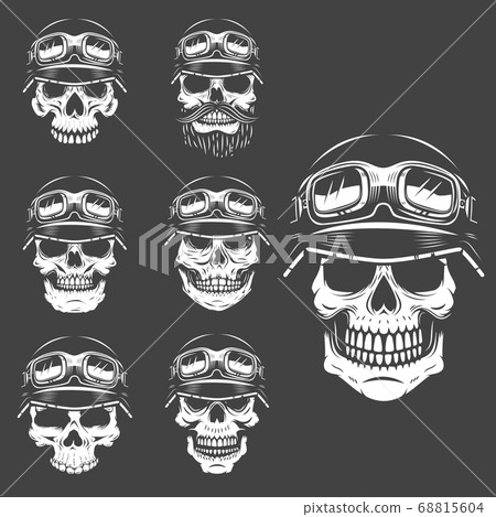 Set of racer skulls isolated on white background. Set of racer skulls isolated on white background. 68815604