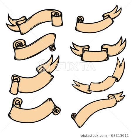 Set of hand drawn ribbons isolated on white - Stock Illustration ...