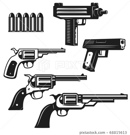 Set of handguns and revolvers isolated on white Set of handguns and revolvers isolated on white 68815613