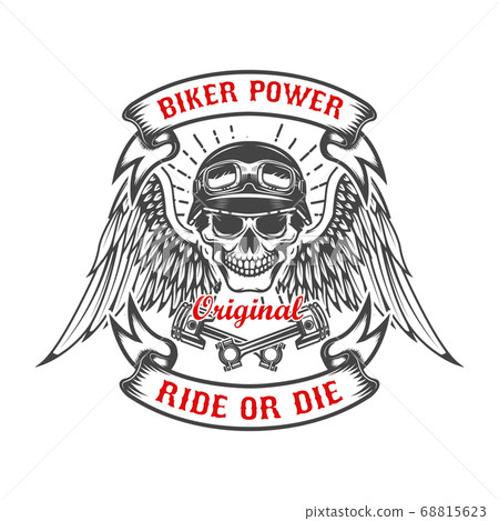 Racer skull with wings and two crossed pistons. Racer skull with wings and two crossed pistons. 68815623