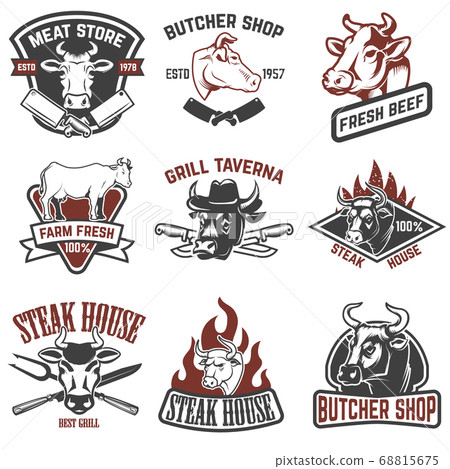 Set of fresh beef labels isolated on white 68815675