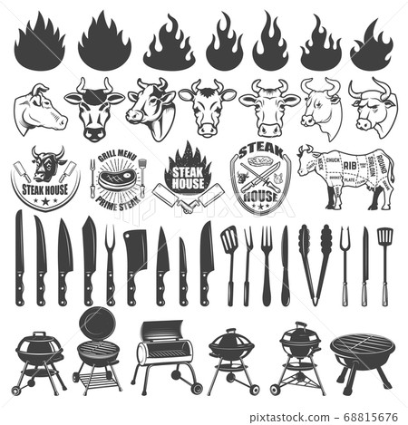 Set of BBQ and Grill labels and design elements. 68815676