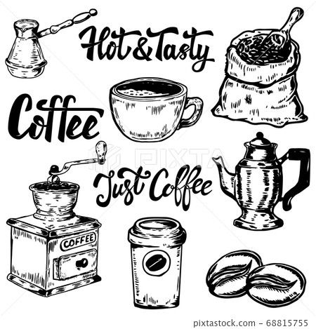 Set of coffee hand drawn icons. Design elements - Stock Illustration ...