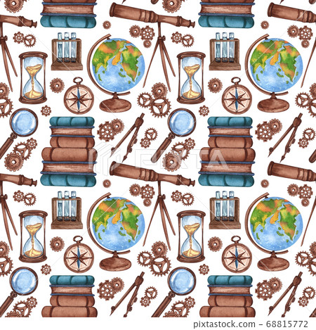 Back to school - Science seamless pattern. Watercolor educational background. Can be used for wallpaper, pattern fills, textile, web page background, surface textures. 68815772