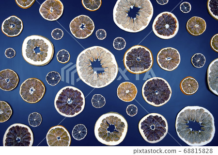 Dried slices of various citrus fruits closeup on Dried slices of various citrus fruits closeup on 68815828