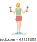 Fitness club and gym banner or poster design. Silhouette of athletic woman with dumbbells. 68815859
