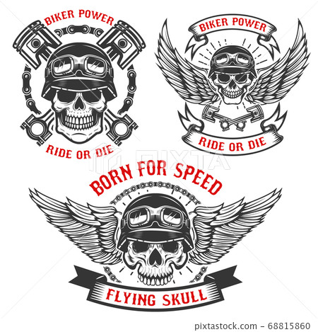 Born for speed. Set of biker skulls in helmets, Born for speed. Set of biker skulls in helmets, 68815860