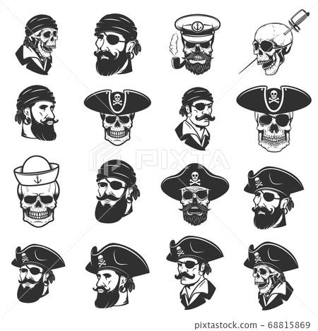 Set of pirate heads and skulls. Design elements 68815869