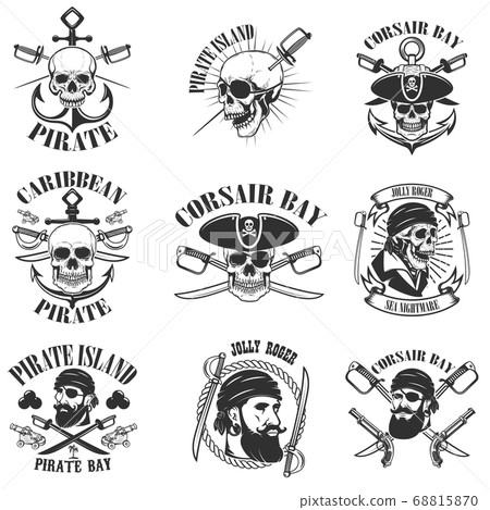 pirate emblems onwhite background. Corsair skulls, pirate emblems onwhite background. Corsair skulls, 68815870
