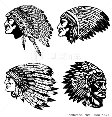 Set of native american heads in headdress. Design Set of native american heads in headdress. Design 68815874