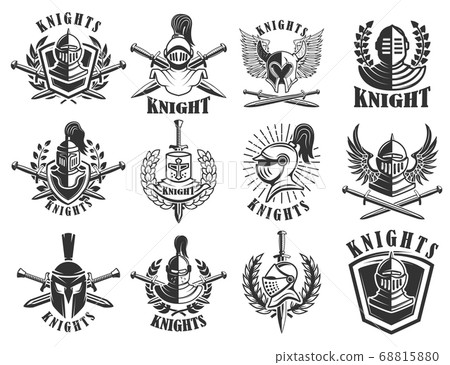 Set of knight emblems. Design elements for logo, 68815880