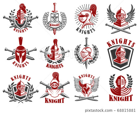 Set of knight emblems. Design elements for logo, Set of knight emblems. Design elements for logo, 68815881