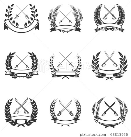 Set of the wreaths with swords. Design elements Set of the wreaths with swords. Design elements 68815956