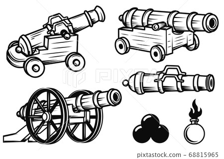Set of ancient cannons illustrations. Design Set of ancient cannons illustrations. Design 68815965