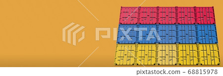 Cargo containers compose the flag of Armenia on orange background, 3D rendering Cargo containers compose the flag of Armenia on orange background, 3D rendering 68815978
