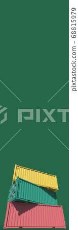 Containers compose the flag of Lithuania on green background, 3D rendering 68815979