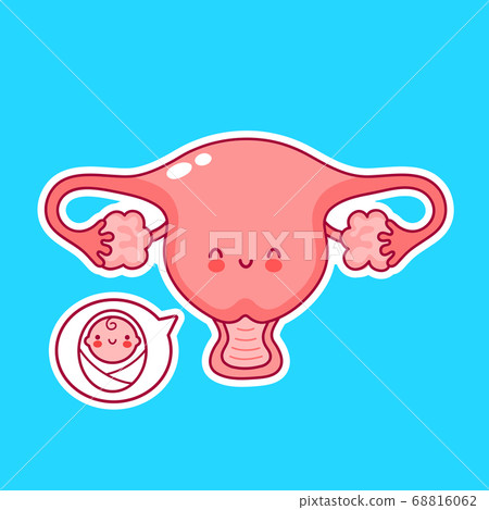 Cute happy funny woman uterus organ Cute happy funny woman uterus organ 68816062