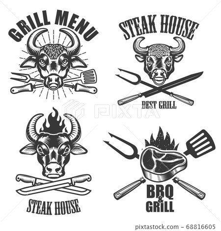 Set of Steak house labels and design elements on 68816605