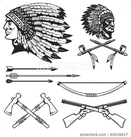 Set of native american indians chiefs heads. 68816617