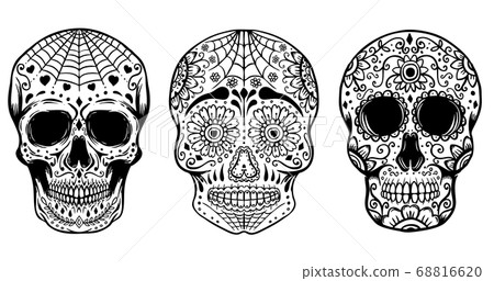 Set of hand drawn sugar skulls isolated on white 68816620