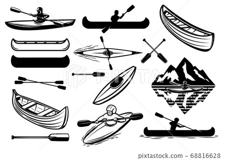 Set of the kayaking sport icons. Canoe, boats, 68816628