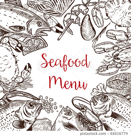 Seafood fresh menu template. Fish, crab, shrimp, 68816774