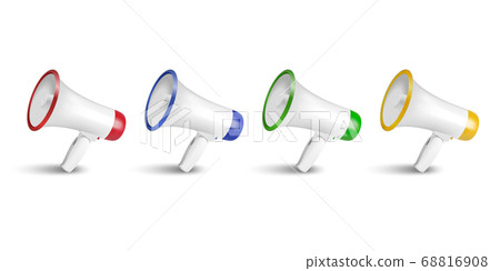 Vector Realistic 3d Simple White Megaphone Icon Set Closeup Isolated on White Background. Design Template for Banner, Web 68816908