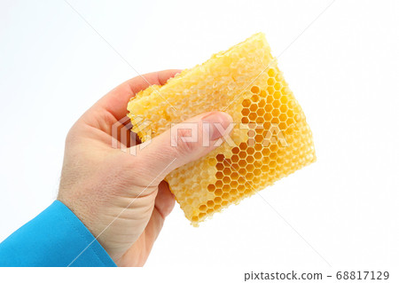 honey comb in the hand on white background 68817129