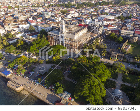 Aerial shot of Famous Town Hall in Stone town, Zanzibar, Tanzania 68817343