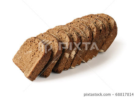 Sliced loaf of fresh rye bread isolated on white background. Sliced loaf of fresh rye bread isolated on white background. 68817814