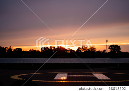 runway for helicopters at sunset evening runway for helicopters at sunset evening 68818302