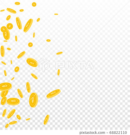 Russian ruble coins falling. Scattered disorderly  68822110