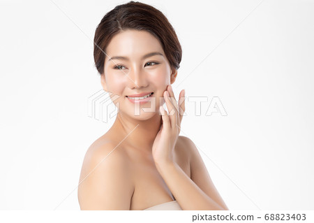 Beautiful Young asian Woman with Clean Fresh Skin, on white background, Face care, Facial treatment. 68823403
