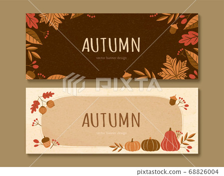 Fall pumpkins and leaves banner set - Stock Illustration [68826004] - PIXTA