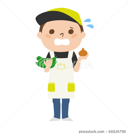 Illustration of a greengrocer's man in trouble. Illustration of a greengrocer's man in trouble. 68826790