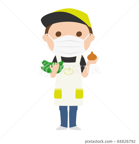 Illustration of a greengrocer's man wearing a mask. Illustration of a greengrocer's man wearing a mask. 68826792