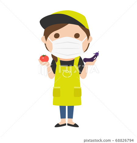 戴著面具的蔬菜水果商婦女的例證。 戴著面具的蔬菜水果商婦女的例證。 68826794