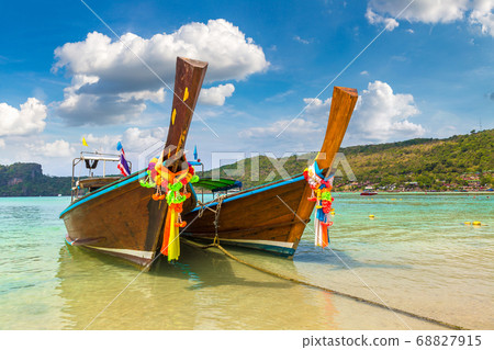 Traditional thai boat on Phi Phi Don Traditional thai boat on Phi Phi Don 68827915