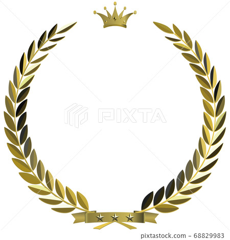 閃亮的三維金桂冠和皇冠矢量插圖設計背景透明 68829983