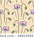 Poppies stripped seamless pattern. Abstract poppy seamless pattern for textile design. Floral seamless vector pattern. Graphic modern pattern. Vector illustration background. Vector design print 68829989