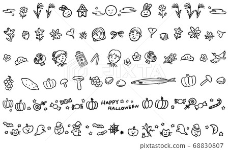 秋天裝飾線黑白手拉 68830807