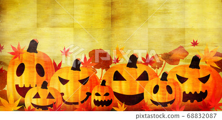 Halloween pumpkin autumn leaves background - Stock Illustration [68832087]  - PIXTA